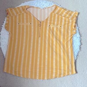 Flower & Feather Aztec Pattern Golden Yellow and White Zip Up Blouse